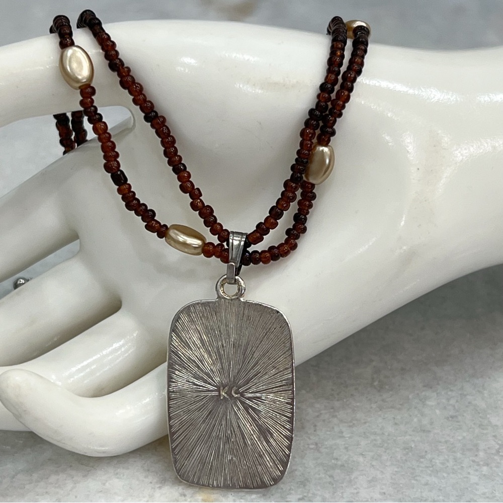 Kenneth Cole Amber & Brown Glass Silver Double Strand Brown Bead Necklace - Picture 8 of 10